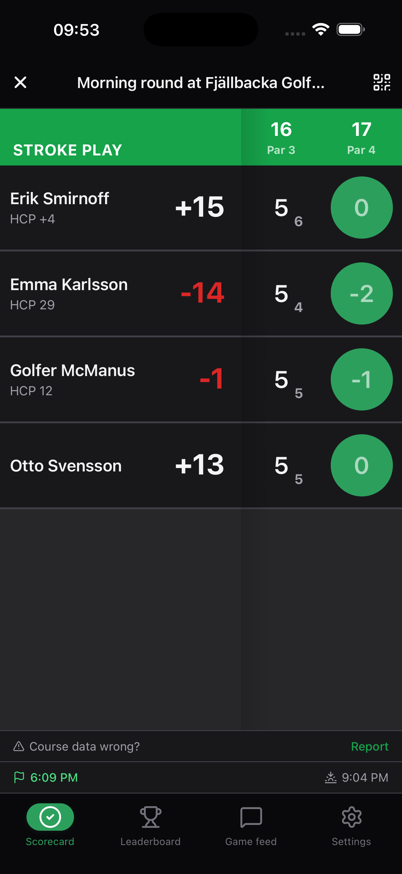 GolfKeeper scorecard screen