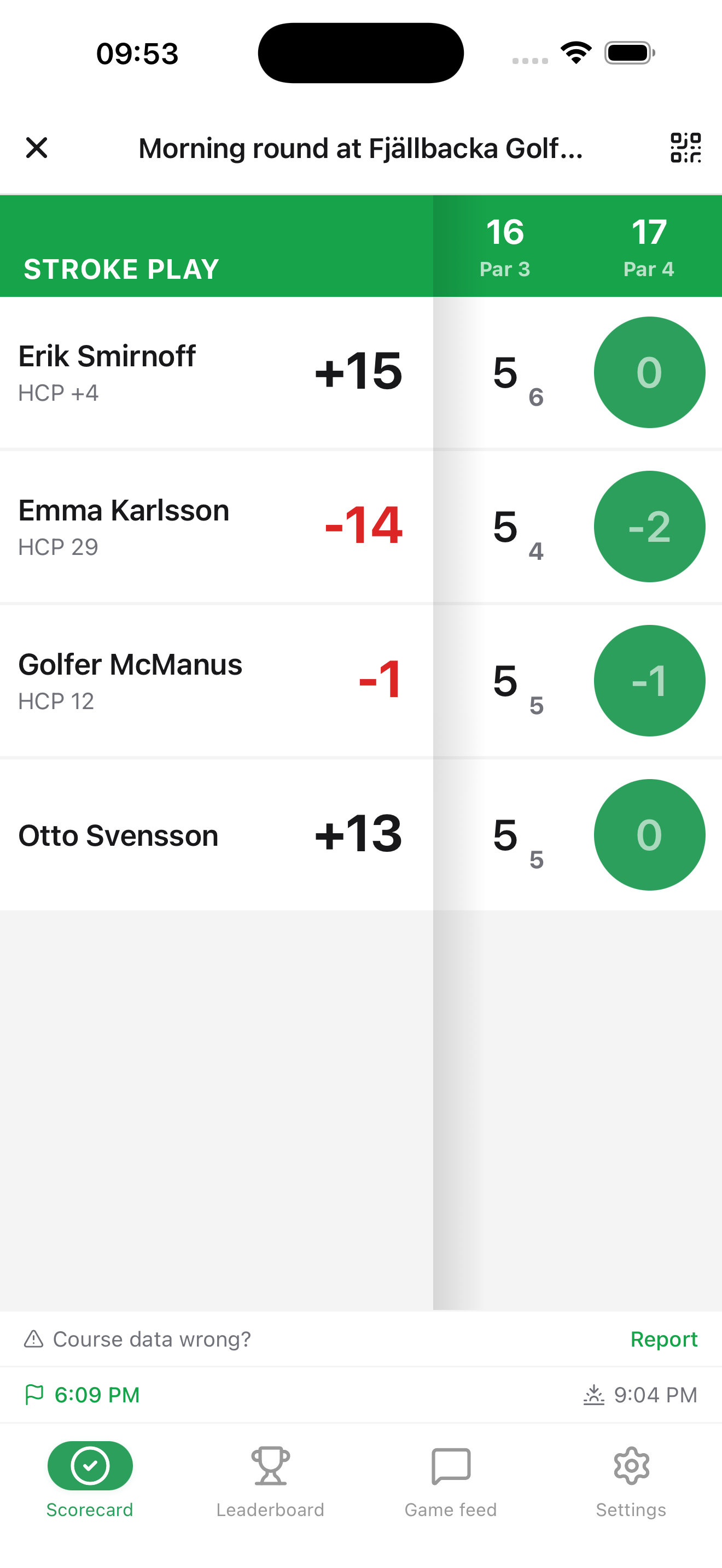 GolfKeeper scorecard screen